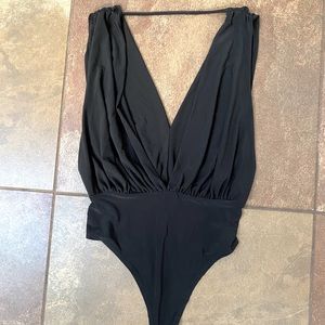 Plunge neck black bodysuit
